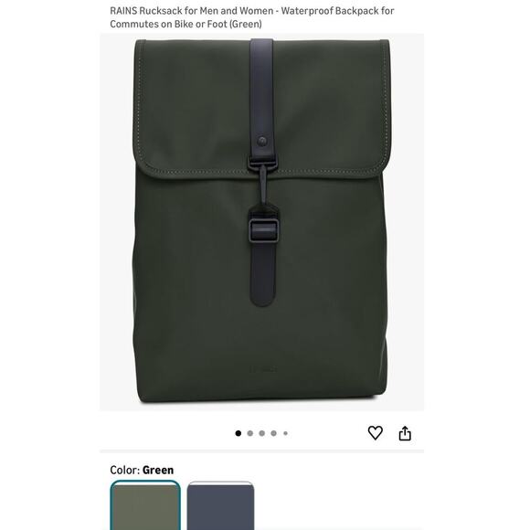 Rains Green RuckSack Waterproof Backpack Great For Commuting main image 6